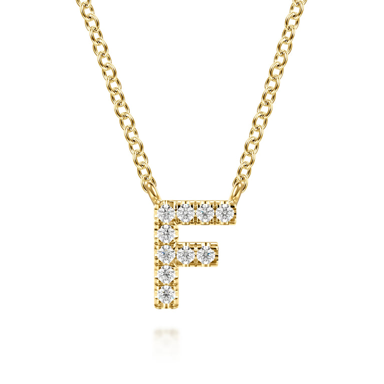 14K Yellow Gold Diamond F Initial Pendant Necklace - 0.06 ct - Shot 1