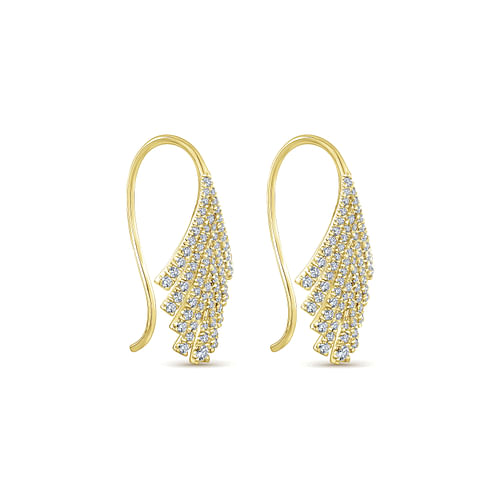 14K Yellow Gold Diamond Fan Fish Wire Earrings - 0.7 ct - Shot 2