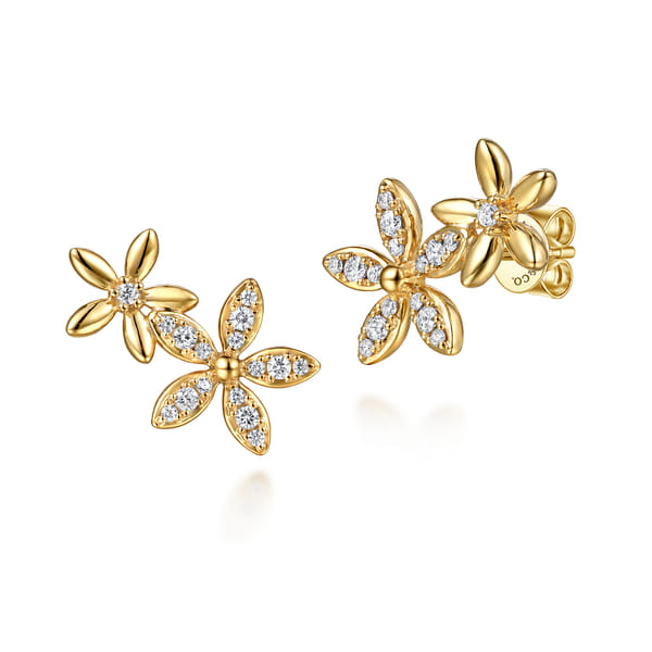 Yellow Gold Diamond Floral Ear Climber Earrings