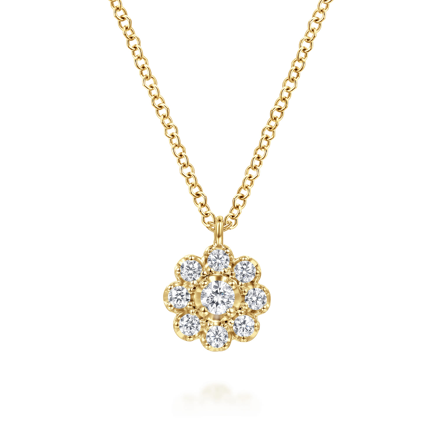 14K Yellow Gold Diamond Floral Pendant Necklace - 0.25 ct - Shot 1