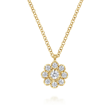 14K Yellow Gold Diamond Floral Pendant Necklace