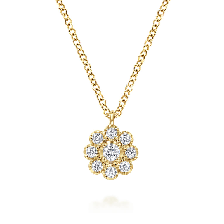 14K Yellow Gold Diamond Floral Pendant Necklace - 0.25 ct - Shot 1