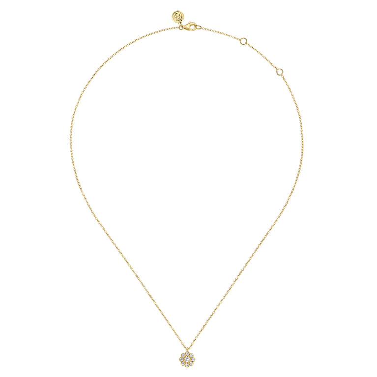 14K Yellow Gold Diamond Floral Pendant Necklace - 0.25 ct - Shot 2