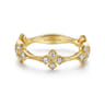 14K Yellow Gold Diamond Floral Station Stackable Ring - 0.16 ct