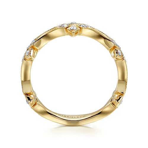 14K Yellow Gold Diamond Floral Station Stackable Ring - 0.16 ct - Shot 2