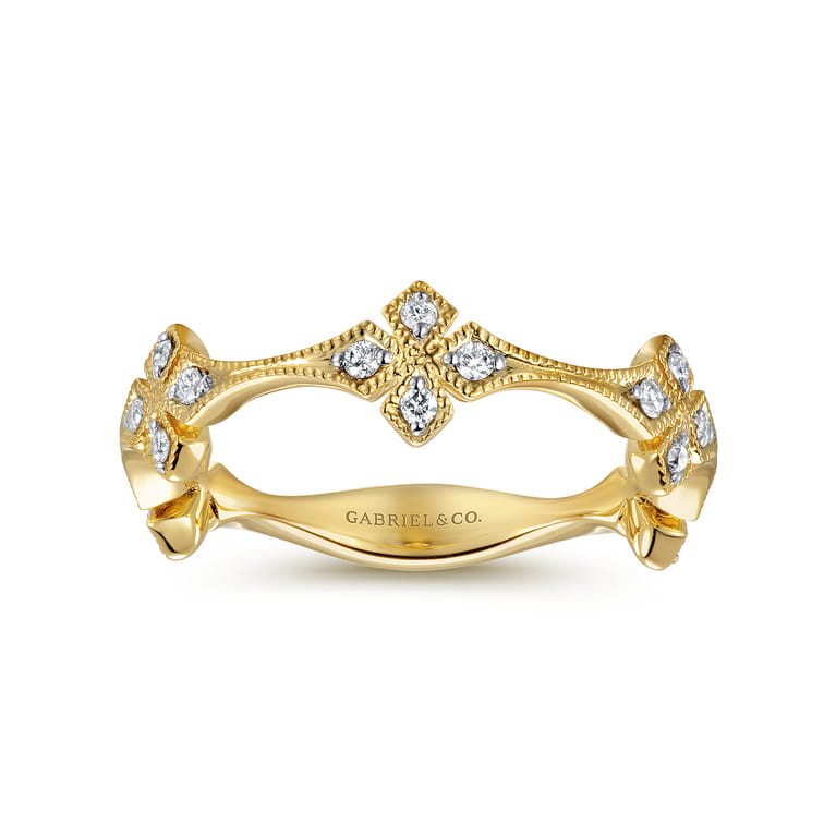 14K Yellow Gold Diamond Floral Station Stackable Ring - 0.16 ct - Shot 4