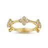 14K Yellow Gold Diamond Floral Station Stackable Ring - 0.16 ct