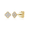 14K Yellow Gold Diamond Flower Clover Earrings - 0.25 ct