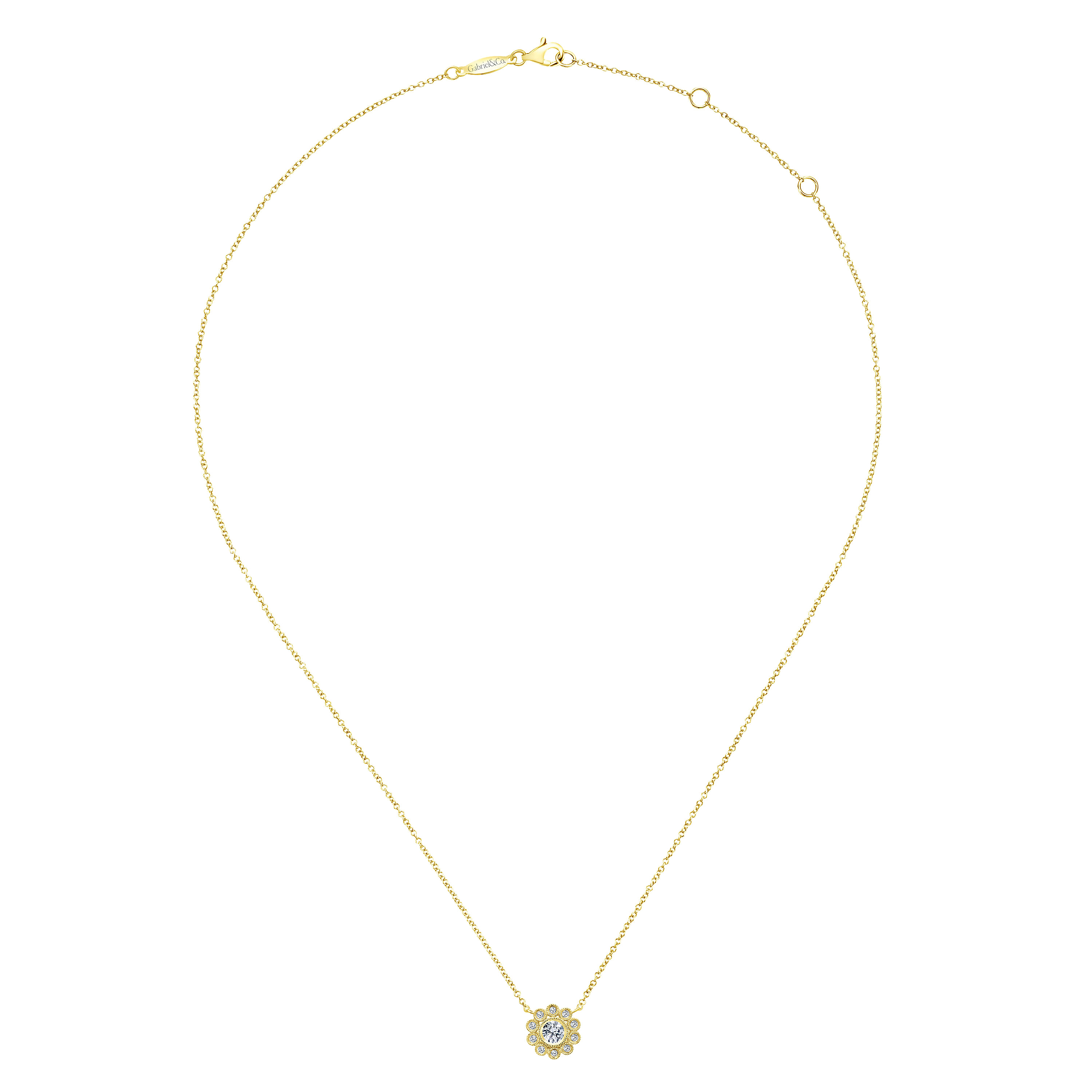 14K Yellow Gold Diamond Flower Pendant Necklace - 0.35 ct - Shot 2