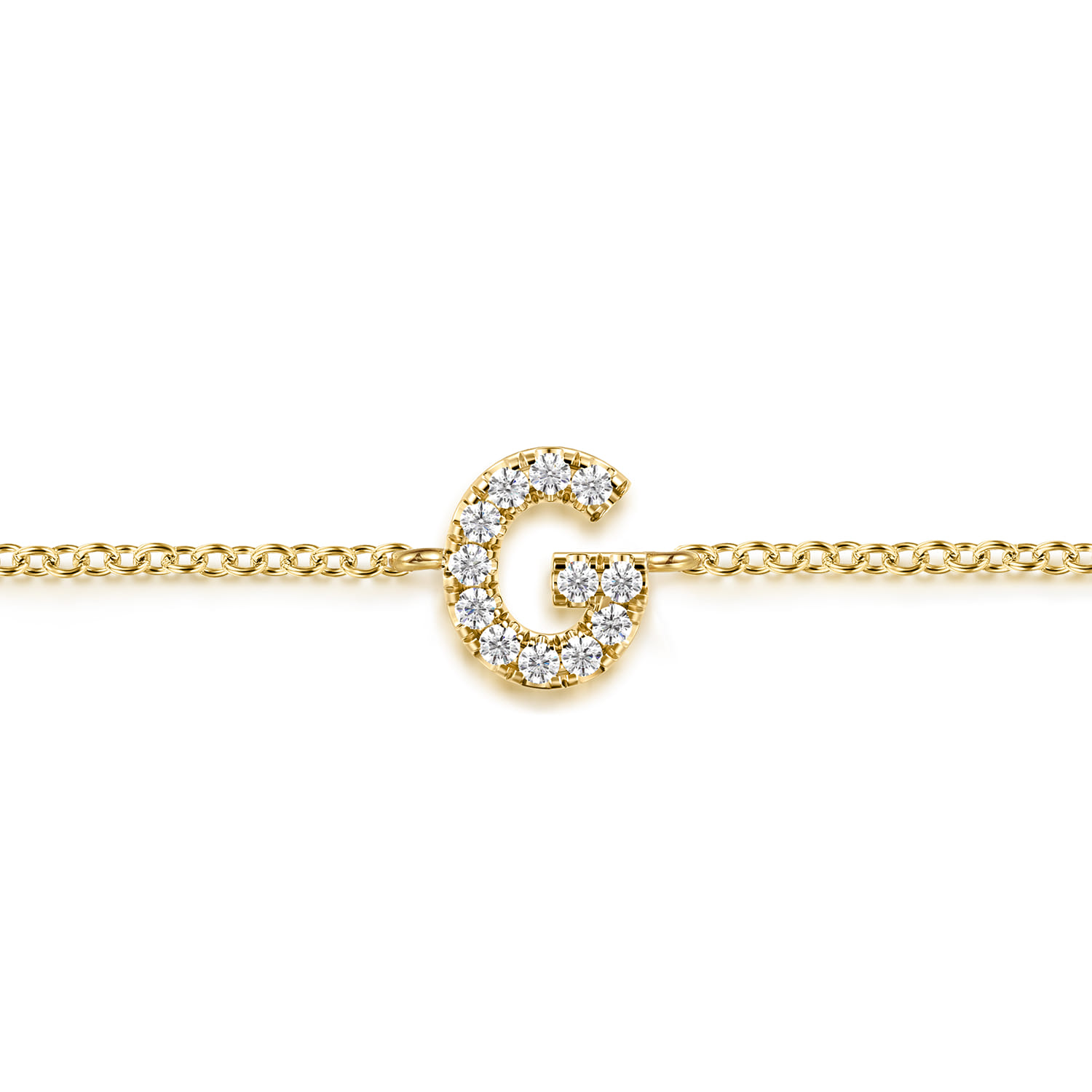 14K Yellow Gold Diamond G Initial Chain Bracelet - 0.07 ct - Shot 2