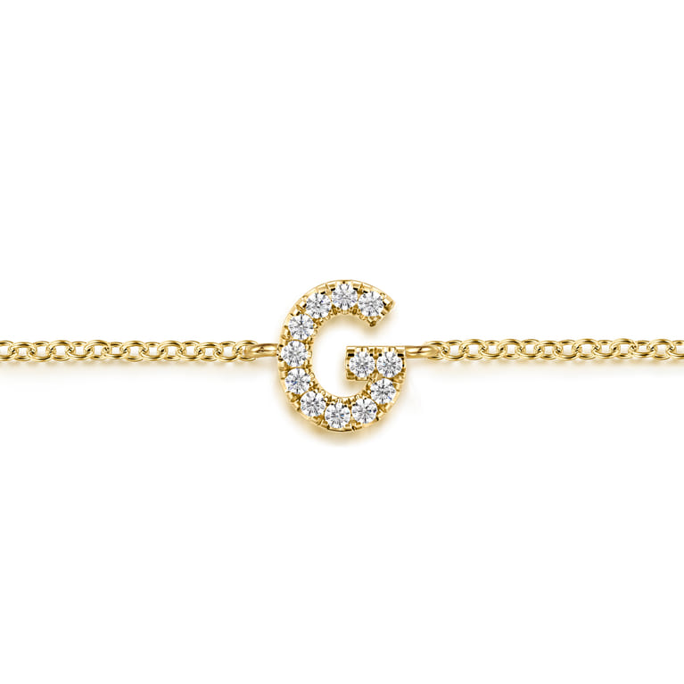 14K Yellow Gold Diamond G Initial Chain Bracelet - 0.07 ct - Shot 2