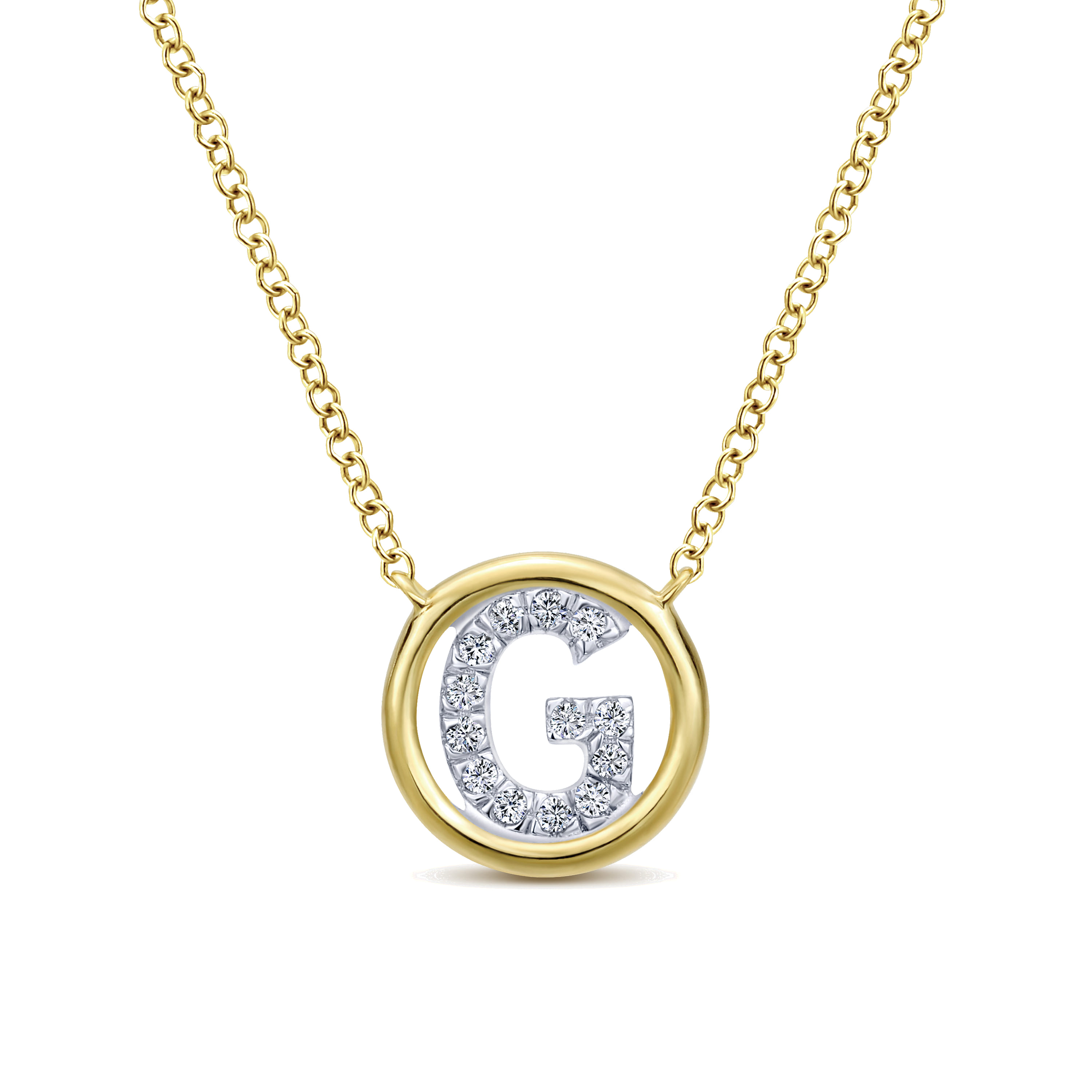 14K Yellow Gold Diamond G Initial Pendant Necklace - 0.07 ct - Shot 1