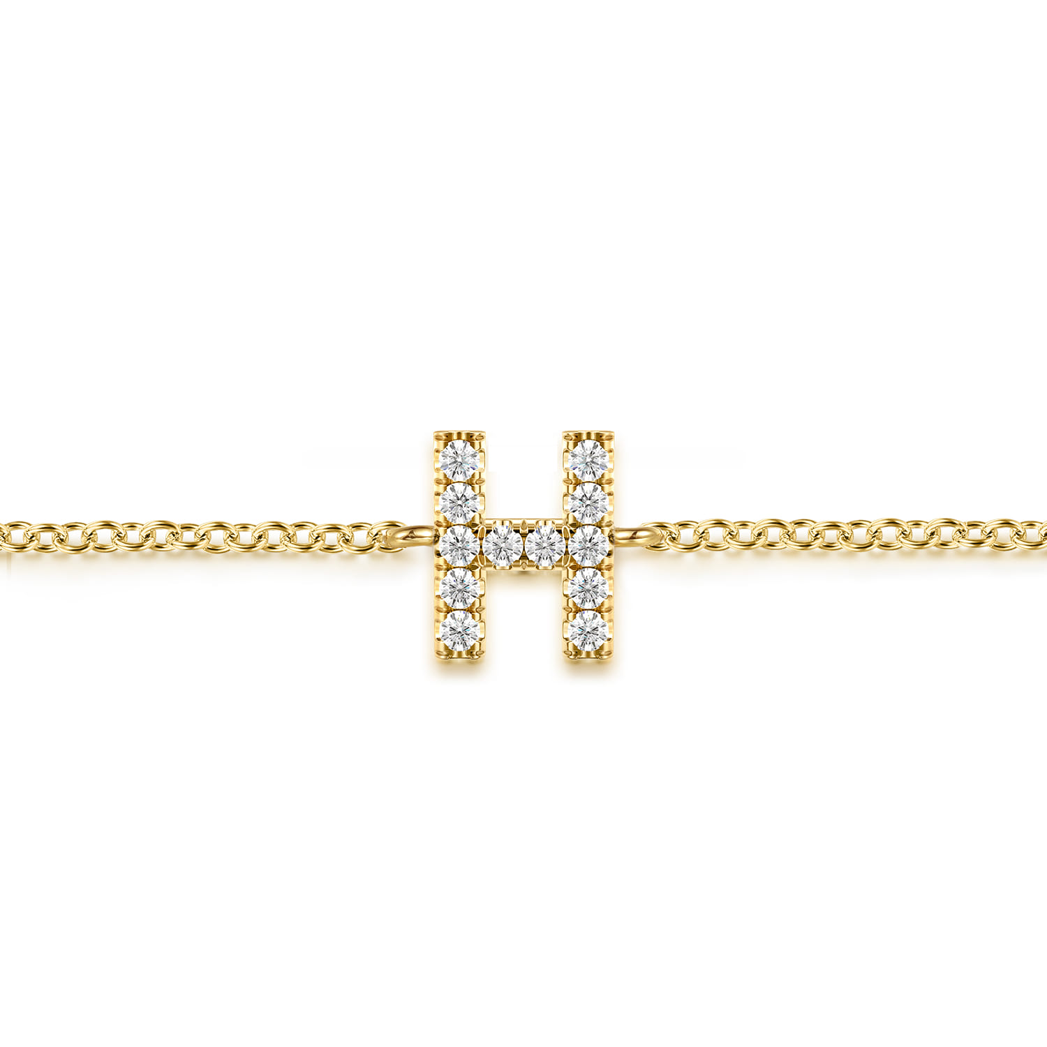 14K Yellow Gold Diamond H Initial Chain Bracelet - 0.07 ct - Shot 2