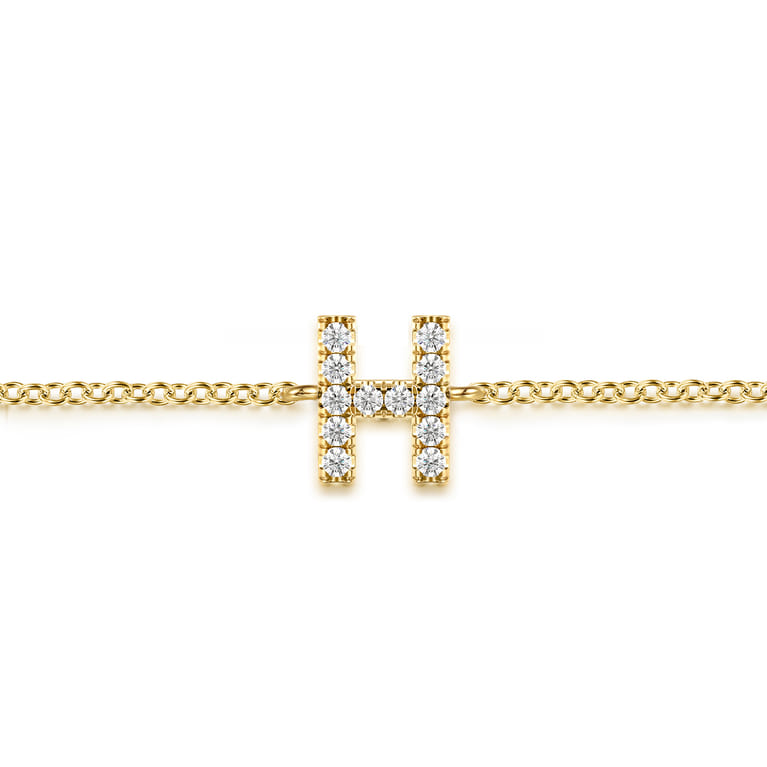 14K Yellow Gold Diamond H Initial Chain Bracelet - 0.07 ct - Shot 2