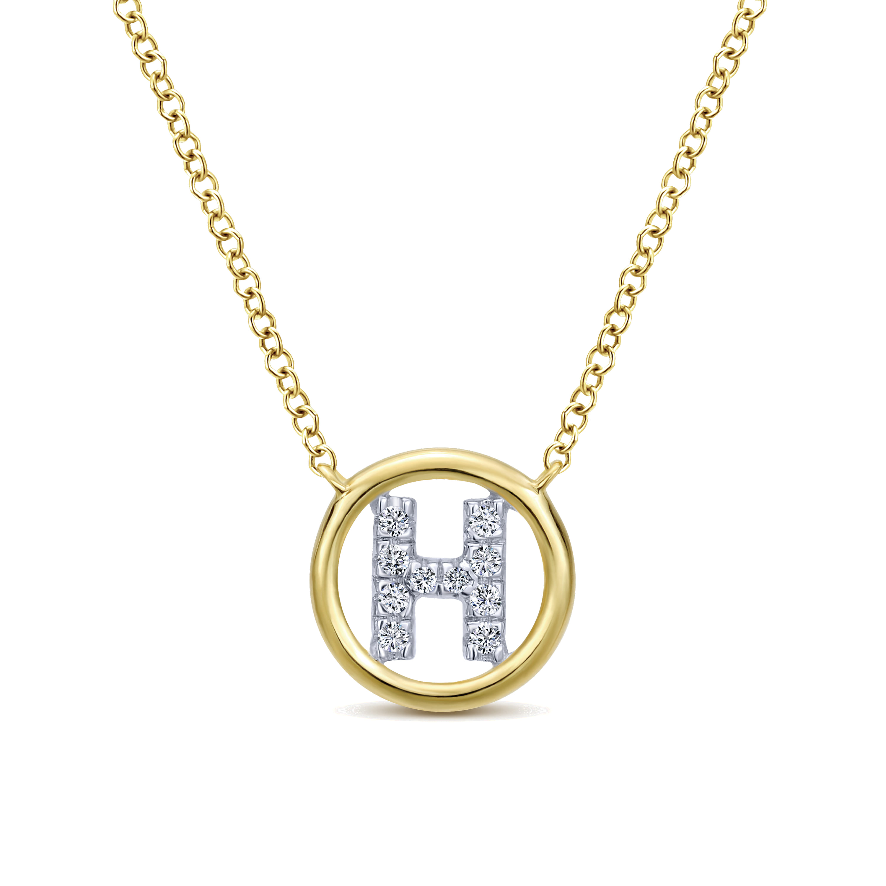 14K Yellow Gold Diamond H Initial Pendant Necklace - 0.06 ct - Shot 1