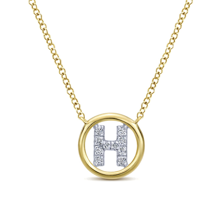 14K Yellow Gold Diamond H Initial Pendant Necklace - 0.06 ct - Shot 1