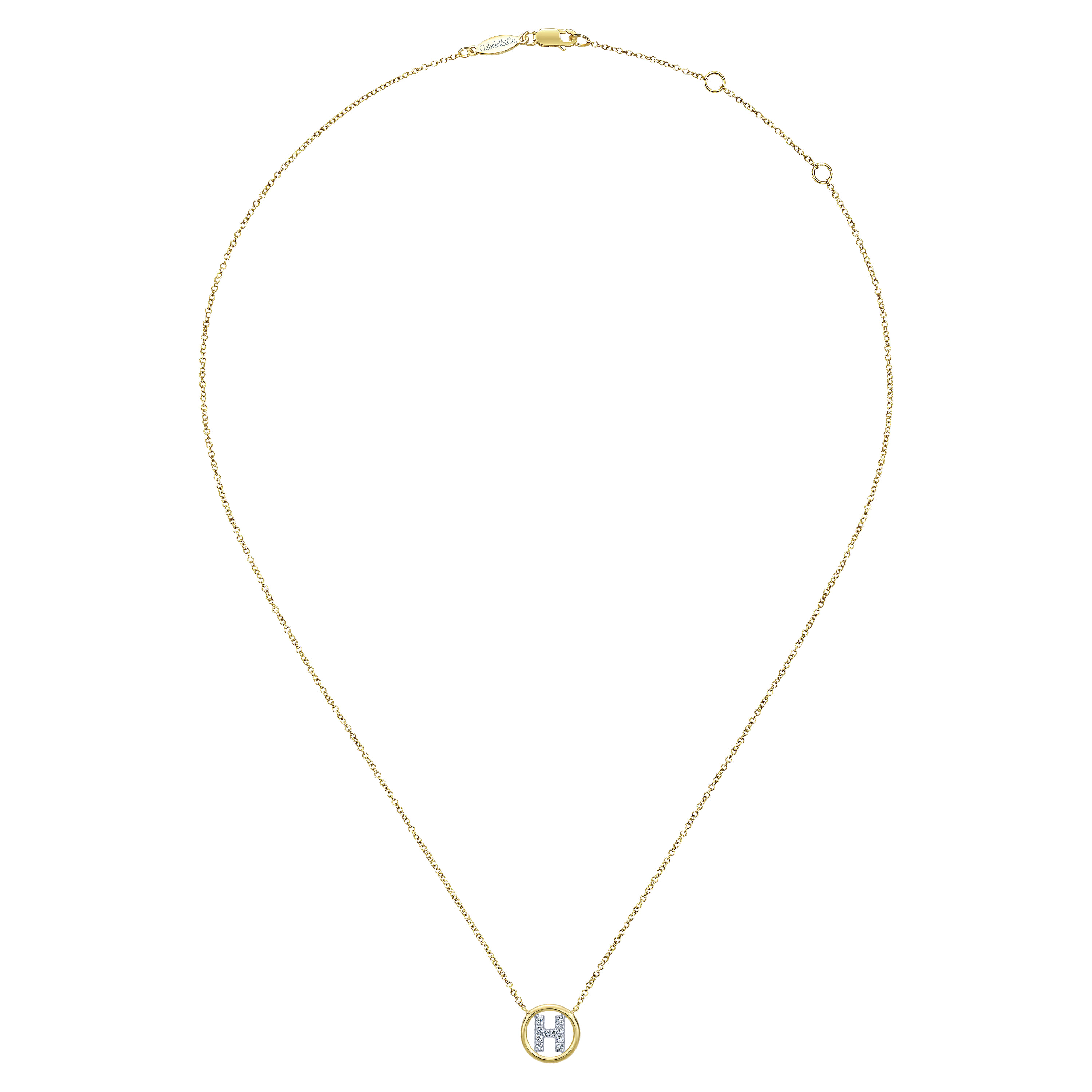 14K Yellow Gold Diamond H Initial Pendant Necklace - 0.06 ct - Shot 2