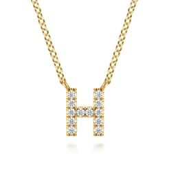 14K Yellow Gold Diamond H Initial Pendant Necklace