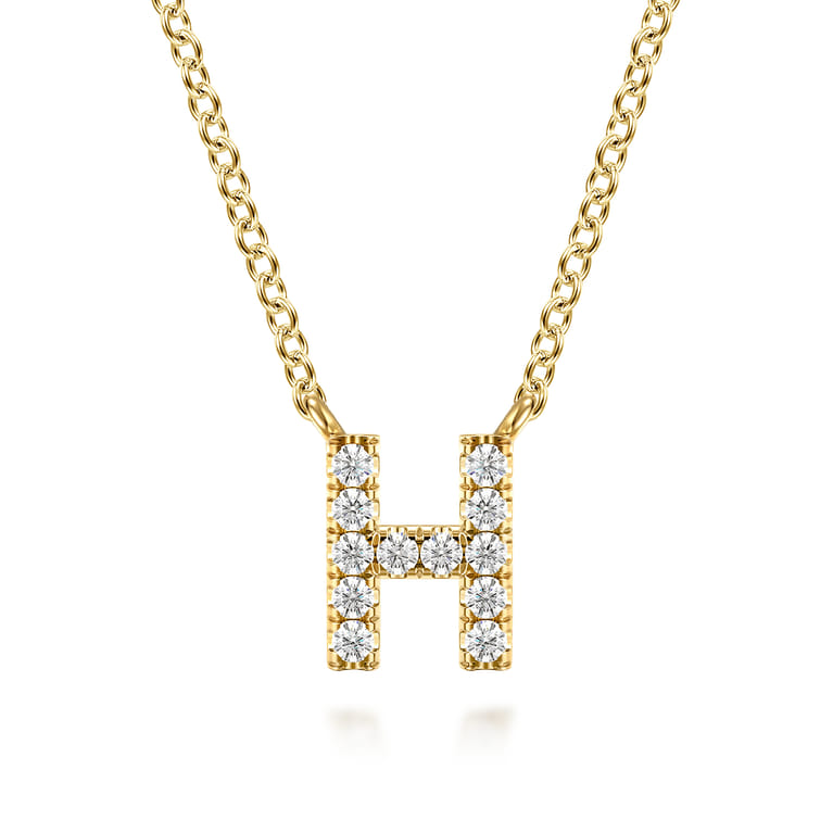 14K Yellow Gold Diamond H Initial Pendant Necklace - 0.07 ct - Shot 1