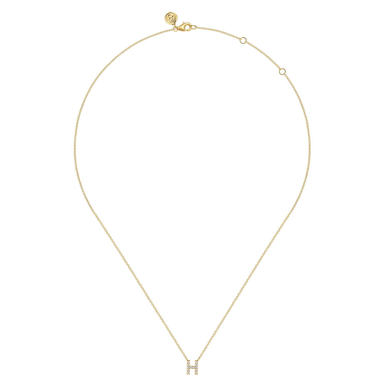 14K Yellow Gold Diamond H Initial Pendant Necklace - 0.07 ct - Shot 2