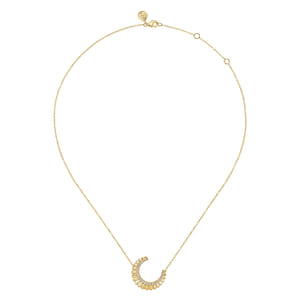 14K Yellow Gold Diamond Half Moon Diamond Cut Pendant Necklace