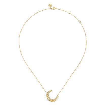 14K Yellow Gold Diamond Half Moon Diamond Cut Pendant Necklace