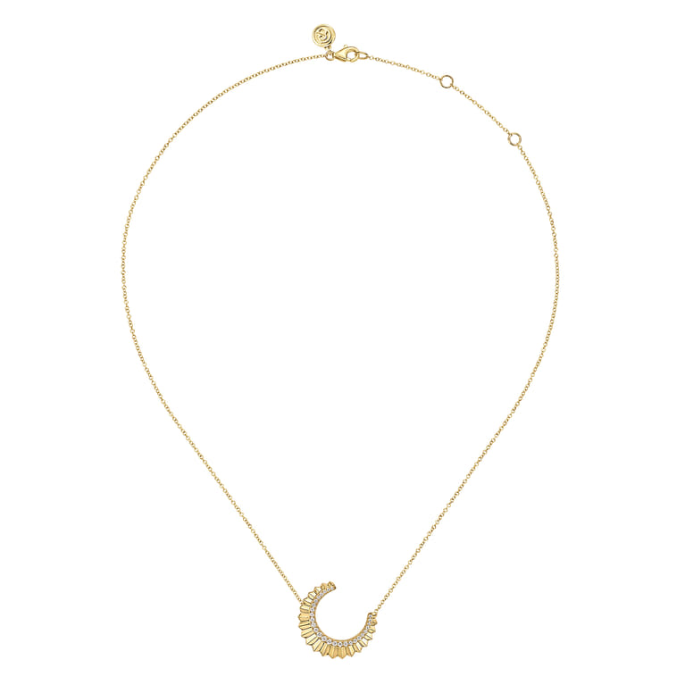 14K Yellow Gold Diamond Half Moon Diamond Cut Pendant Necklace - 0.16 ct - Shot 2