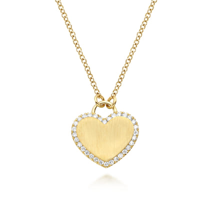 14K Yellow Gold Diamond Halo Heart Pendant Necklace