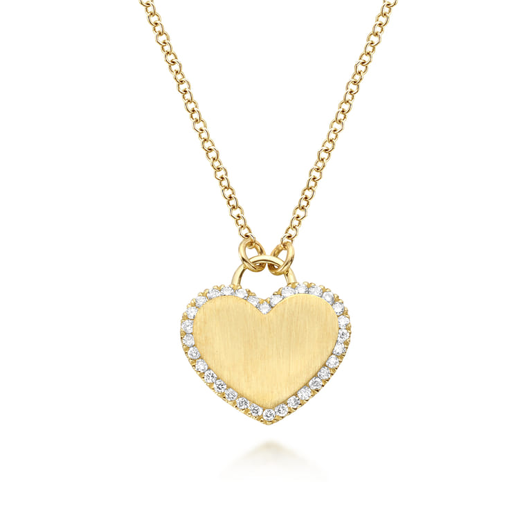 14K Yellow Gold Diamond Halo Heart Pendant Necklace - 0.1 ct - Shot 1