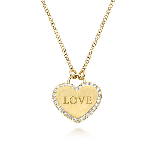 14K Yellow Gold Diamond Halo Heart Pendant Necklace - 0.1 ct - Shot 2