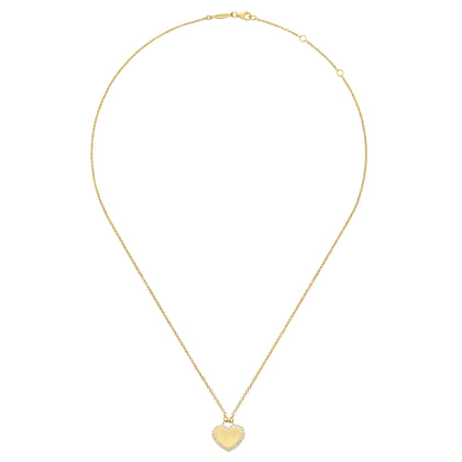 14K Yellow Gold Diamond Halo Heart Pendant Necklace