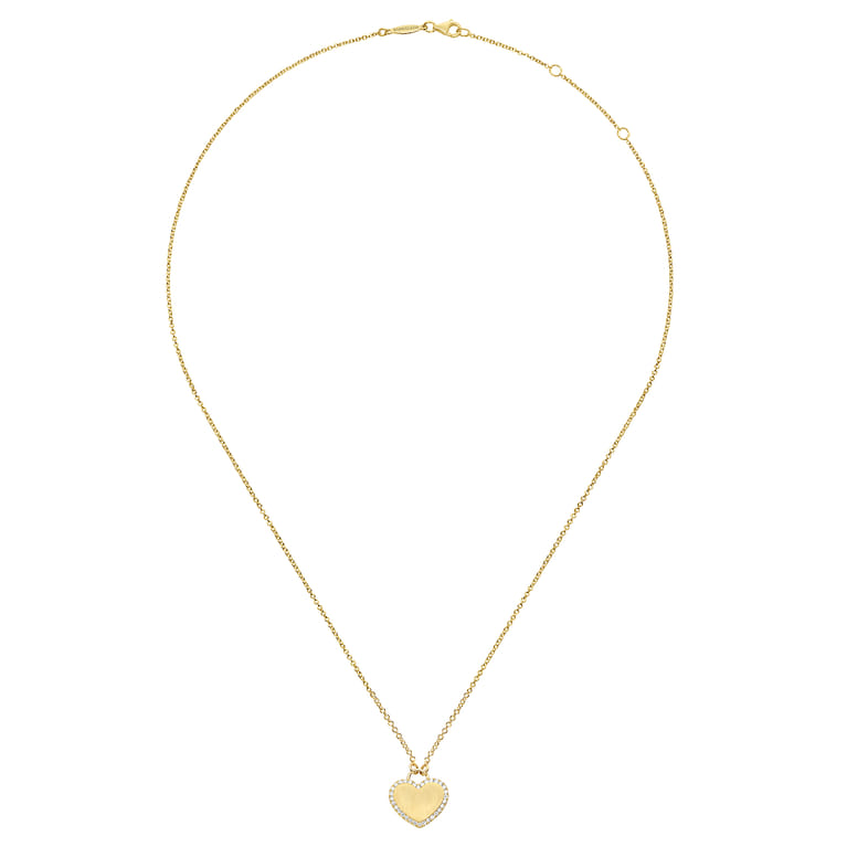 14K Yellow Gold Diamond Halo Heart Pendant Necklace - 0.1 ct - Shot 2
