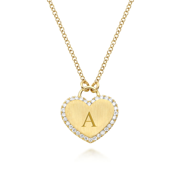 14K Yellow Gold Diamond Halo Heart Pendant Necklace