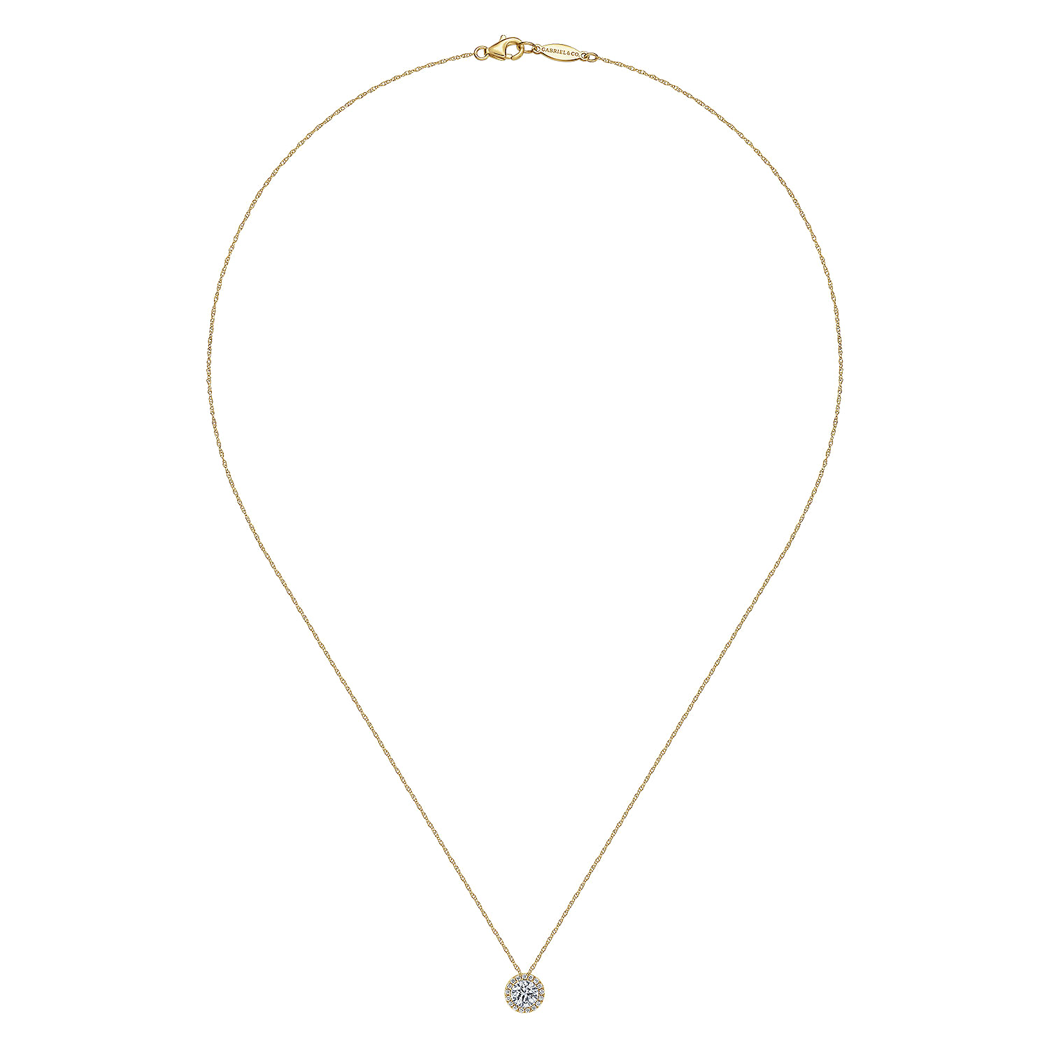 14K Yellow Gold Diamond Halo Pendant Necklace - Shot 2