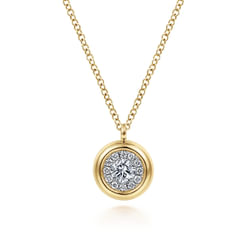 14K Yellow Gold Diamond Halo Pendant Necklace