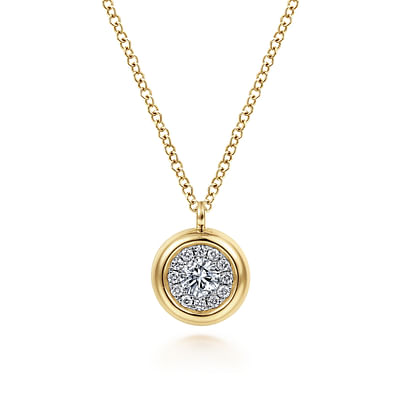 14K Yellow Gold Diamond Halo Pendant Necklace