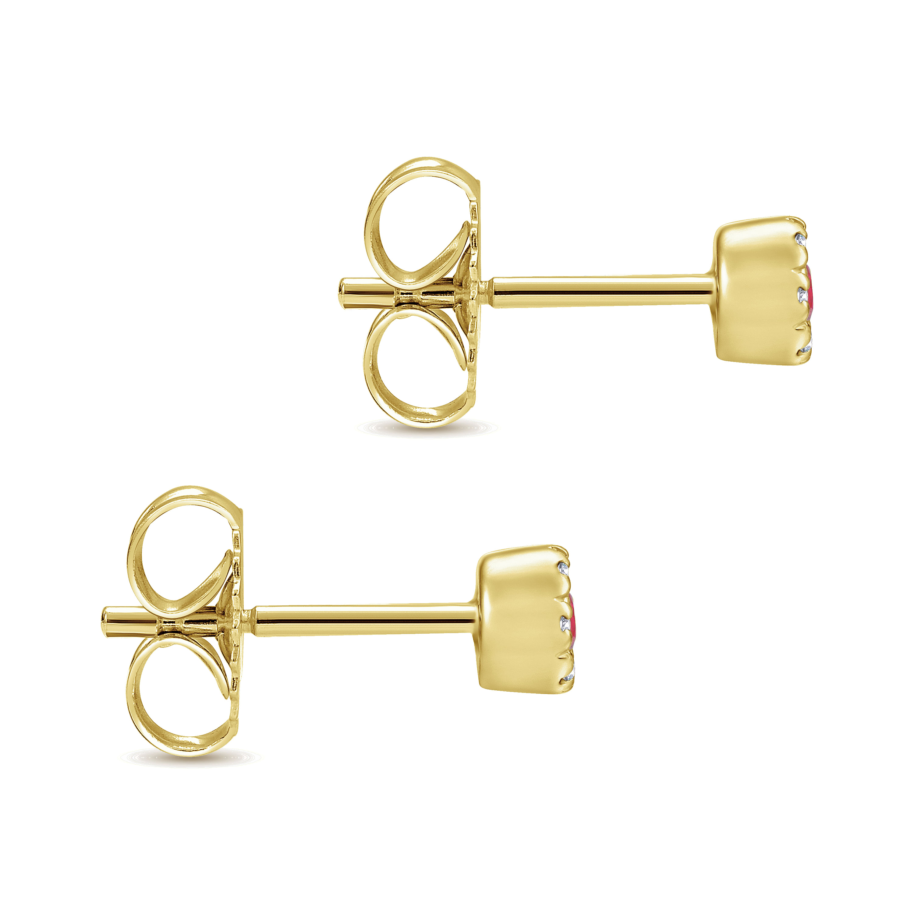 14K Yellow Gold Diamond Halo Ruby Stud Earrings - 0.05 ct - Shot 3