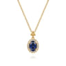 14K Yellow Gold Diamond Halo and Oval Blue Sapphire Pendant Necklace - 0.1 ct