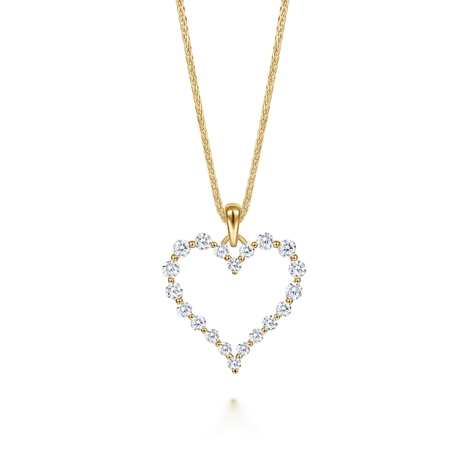 14K Yellow Gold Diamond Heart Pendant Necklace - 0.48 ct - Shot 1