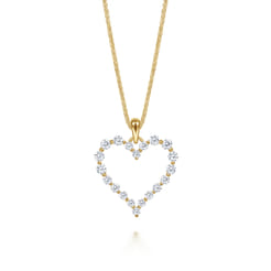 14K Yellow Gold Diamond Heart Pendant Necklace