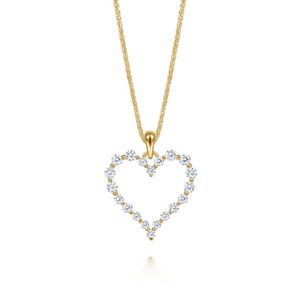 14K Yellow Gold Diamond Heart Pendant Necklace