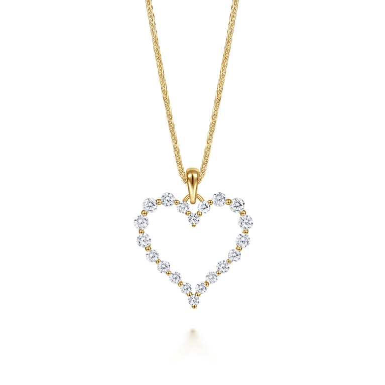 14K Yellow Gold Diamond Heart Pendant Necklace - 0.48 ct - Shot 1