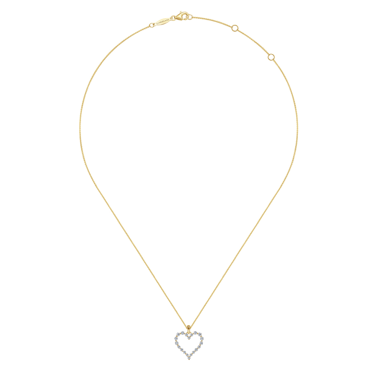 14K Yellow Gold Diamond Heart Pendant Necklace - 0.48 ct - Shot 2