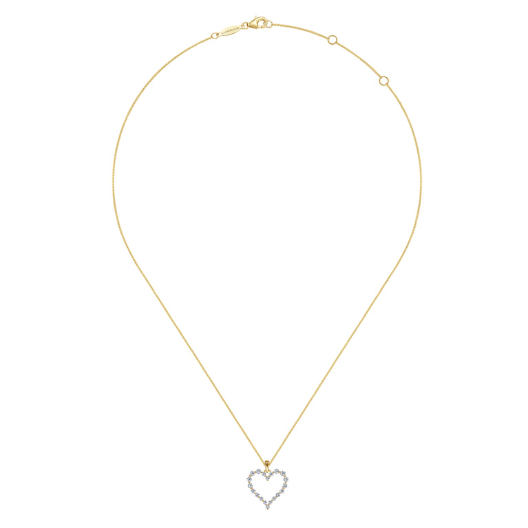 14K Yellow Gold Diamond Heart Pendant Necklace - 0.48 ct - Shot 2