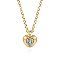 14K Yellow Gold Diamond Heart Pendant Necklace
