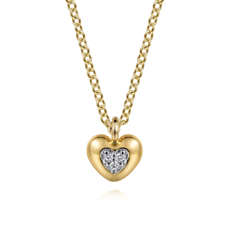14K Yellow Gold Diamond Heart Pendant Necklace - 0.02 ct - Shot 1