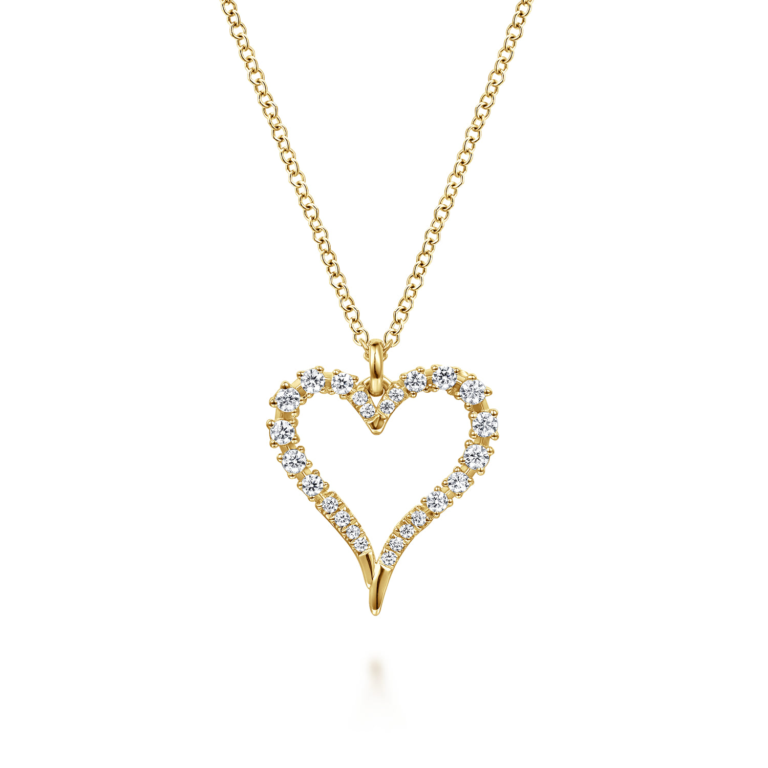 14K Yellow Gold Diamond Heart Pendant Necklace - 0.25 ct - Shot 1