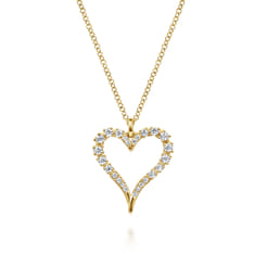 14K Yellow Gold Diamond Heart Pendant Necklace