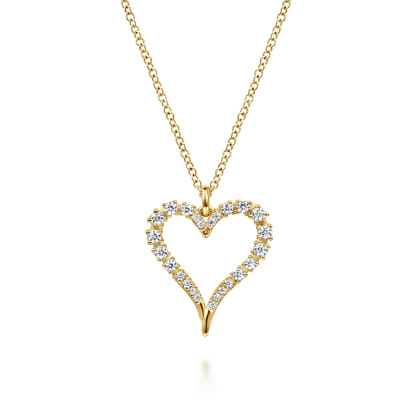 14K Yellow Gold Diamond Heart Pendant Necklace
