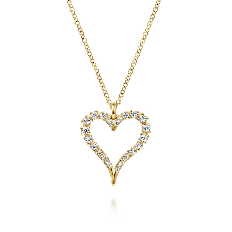 14K Yellow Gold Diamond Heart Pendant Necklace - 0.25 ct - Shot 1
